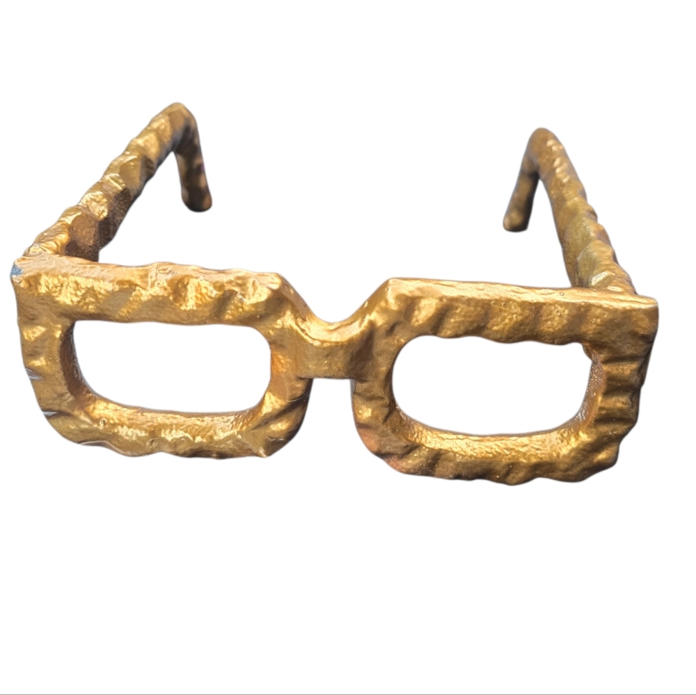 Vintage Brutalist Gold Cast Metal Eyeglasses Sculpture Desk Decor - Picture 2 of 8